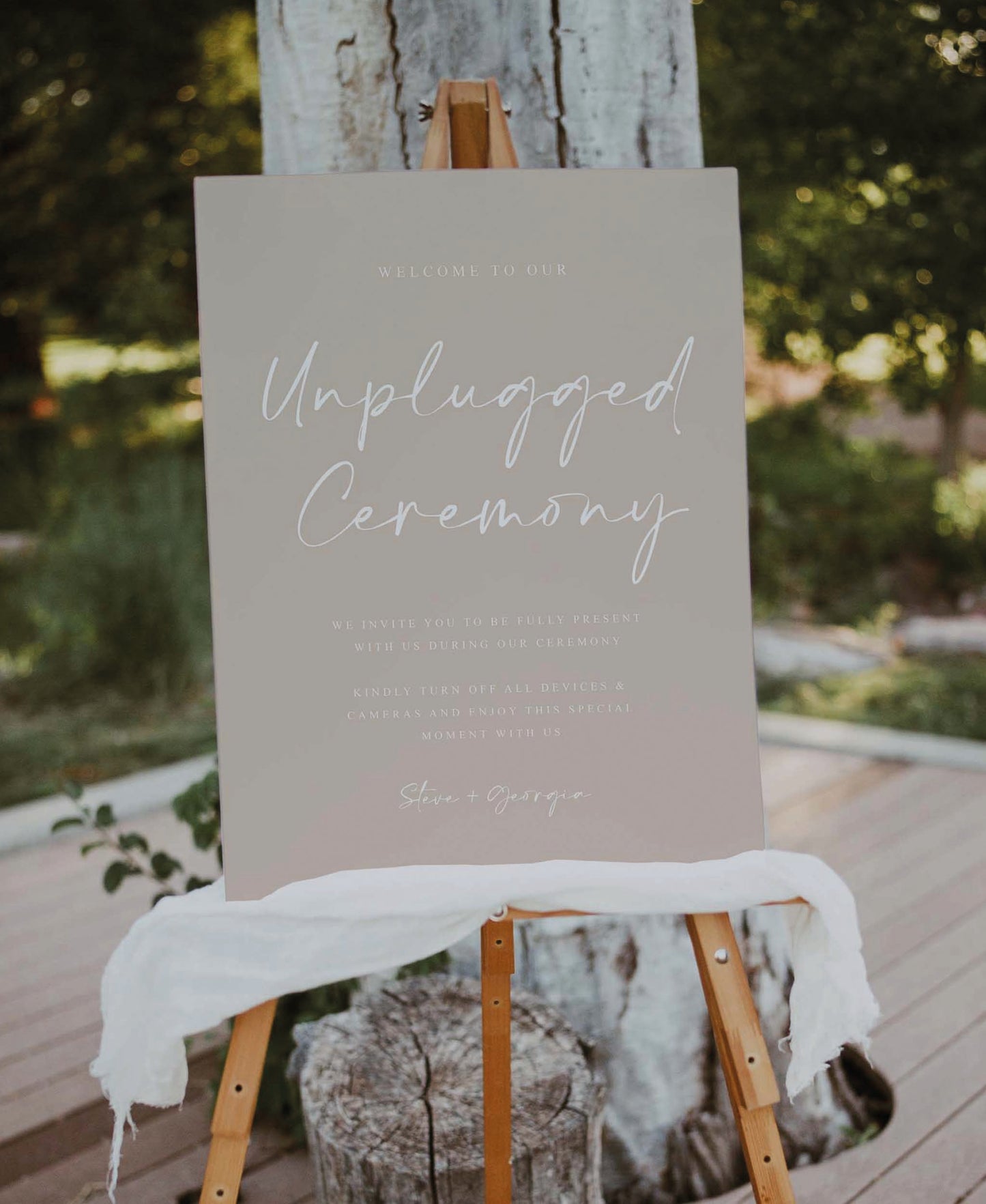 Neutral Beige Unplugged Wedding Sign