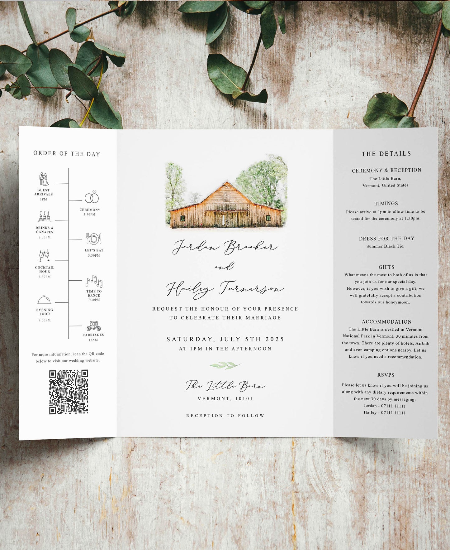 Coloured Illustrated Venue Gatefold Wedding Invitation