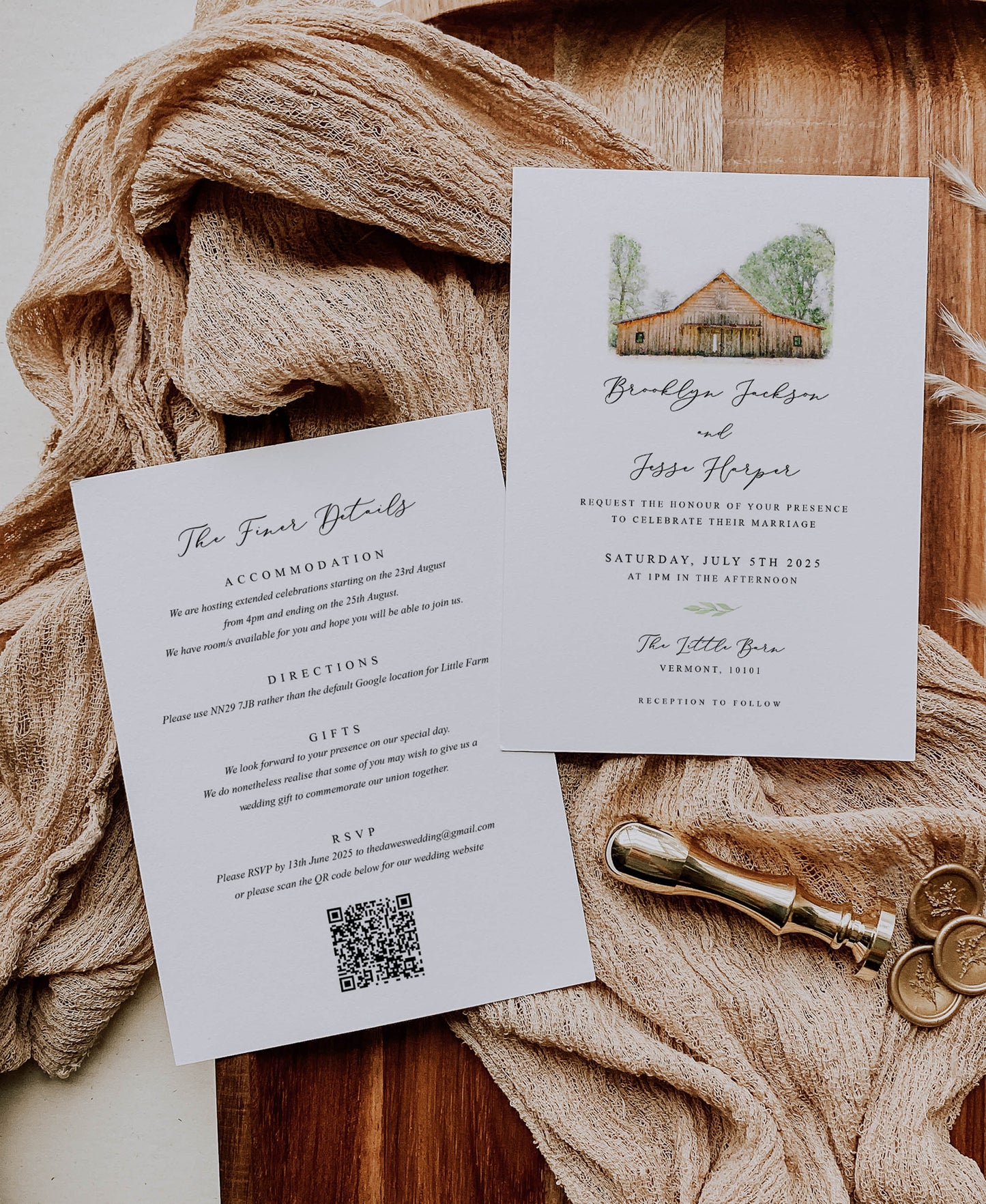 Illustrated Watercolour Double Sided Wedding Invitation