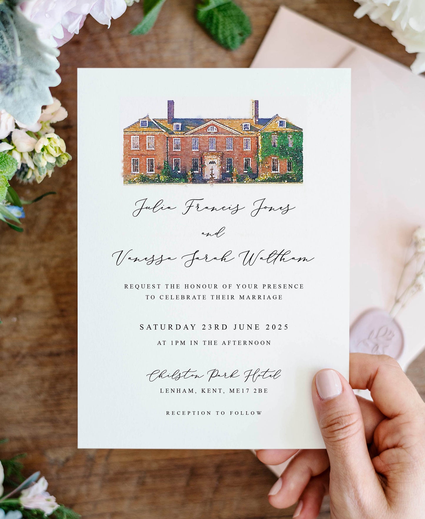 Illustrated Watercolour Double Sided Wedding Invitation