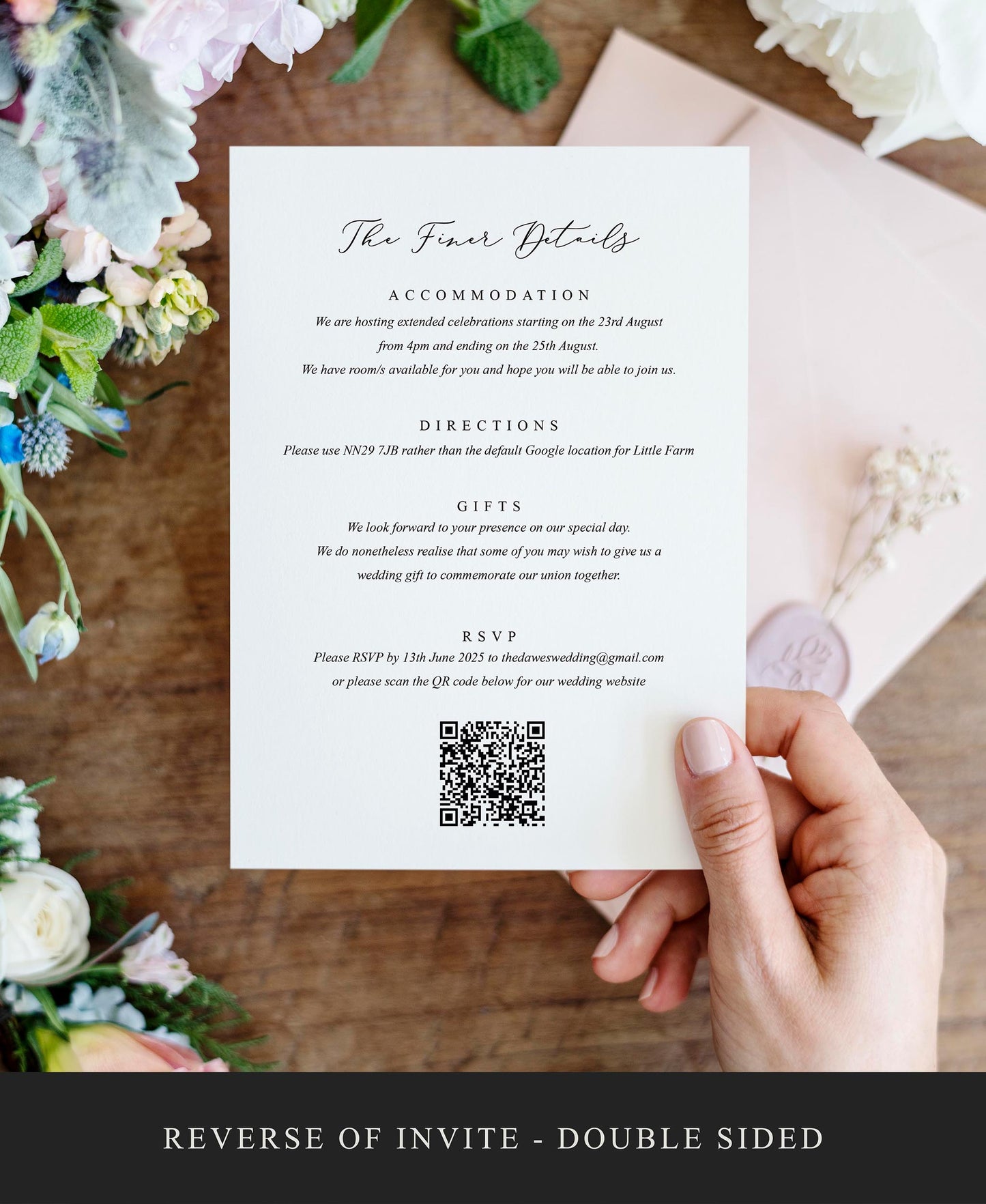 Illustrated Watercolour Double Sided Wedding Invitation