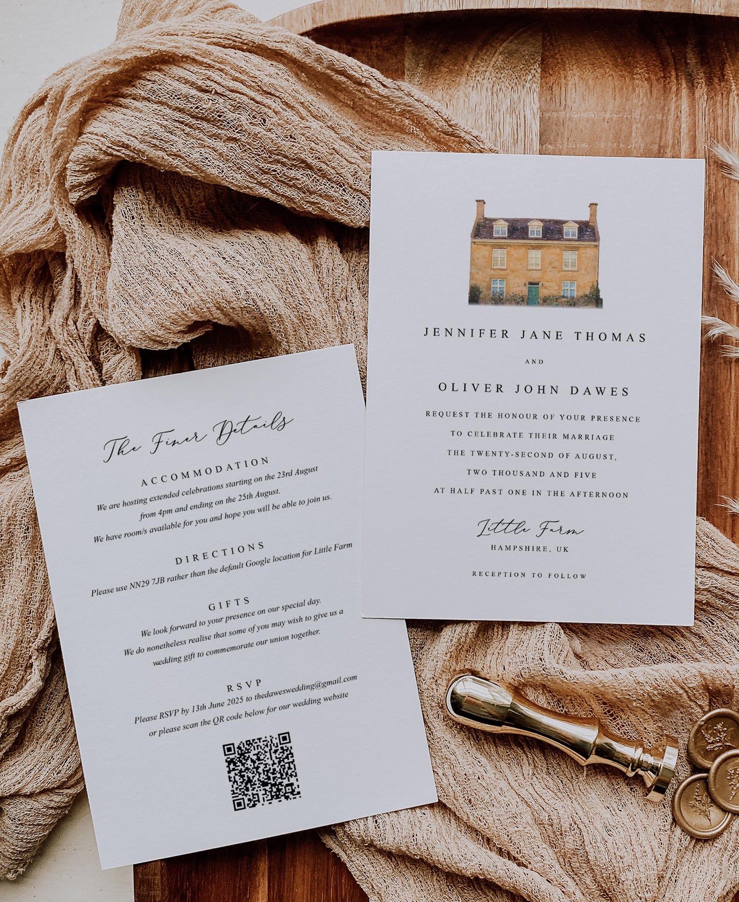 Illustrated Watercolour Double Sided Wedding Invitation