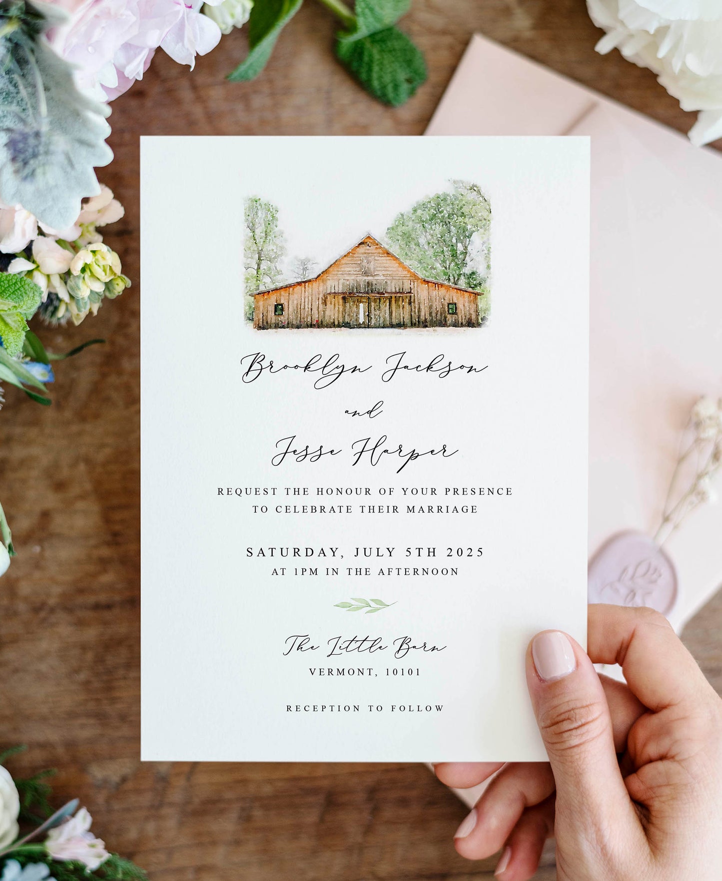 Illustrated Watercolour Double Sided Wedding Invitation