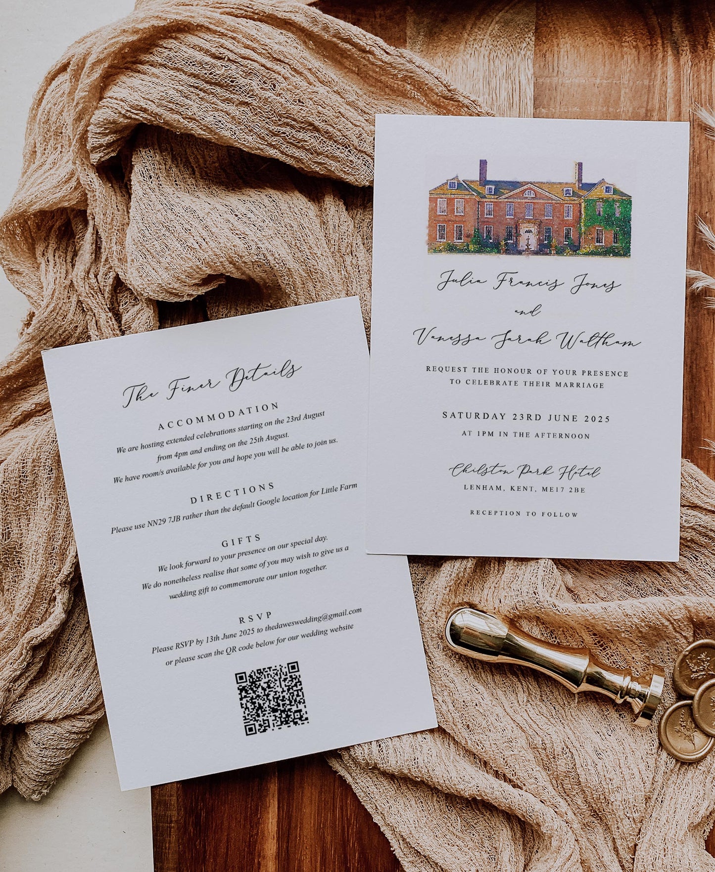 Illustrated Watercolour Double Sided Wedding Invitation