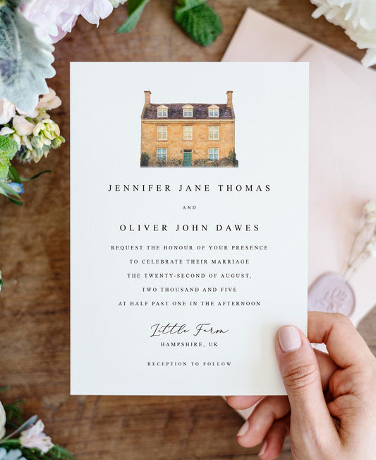 Illustrated Watercolour Double Sided Wedding Invitation
