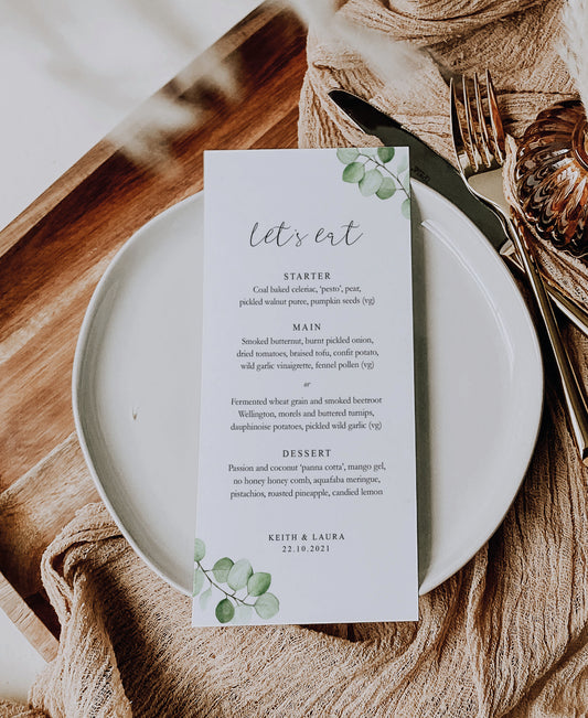 Eucalyptus - Botanical Wedding Menu Cards