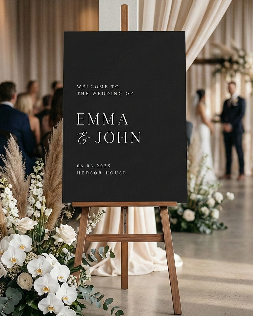 Modern Black Wedding Welcome Sign